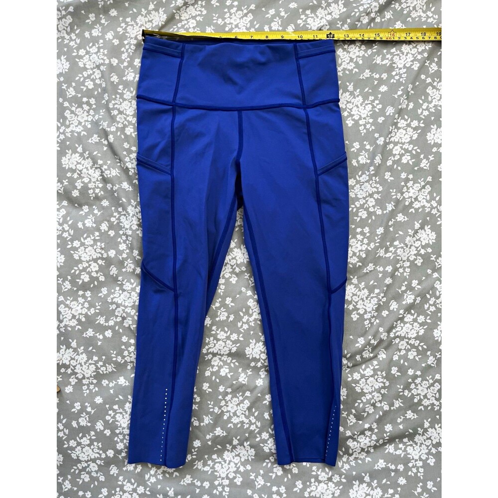 Lululemon Fast and Free HR Tight 25" Size 6 Blue Nulux Running Leggings Pockets